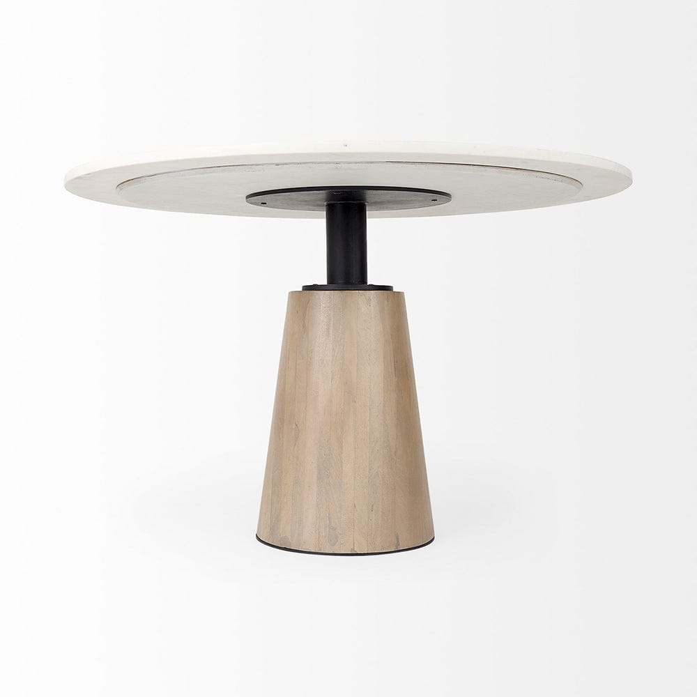Mercana - Maxwell 48L x 48W x 30H White Marble Round Top W/ Black Metal and Wood Pedestal Base Dining Table - 69366-AB view 3
