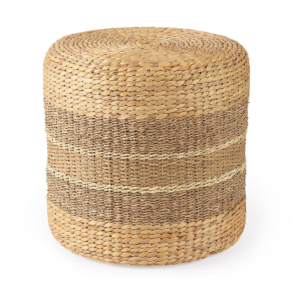 Mercana - Maya 17.7L x 17.7W x 17.7H Light Brown W/Medium Brown Stripes Seagrass Round Pouf - 69577 view 1