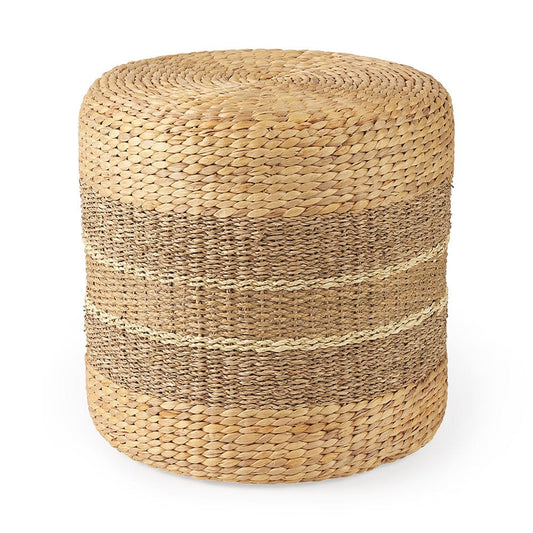 Mercana - Maya 17.7L x 17.7W x 17.7H Light Brown W/Medium Brown Stripes Seagrass Round Pouf - 69577 view 1