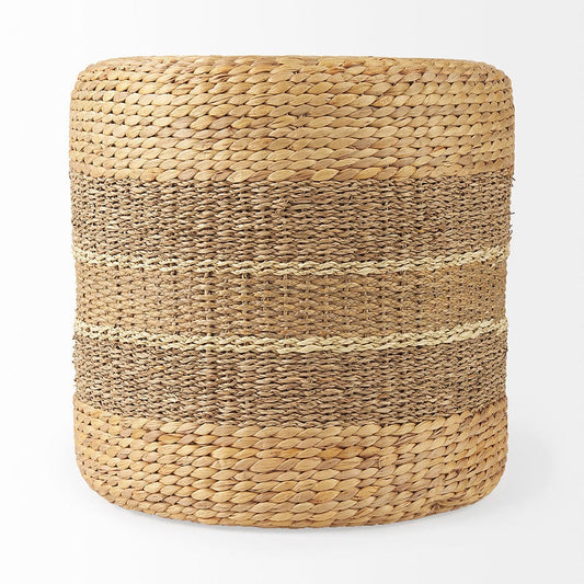 Mercana - Maya 17.7L x 17.7W x 17.7H Light Brown W/Medium Brown Stripes Seagrass Round Pouf - 69577 view 2