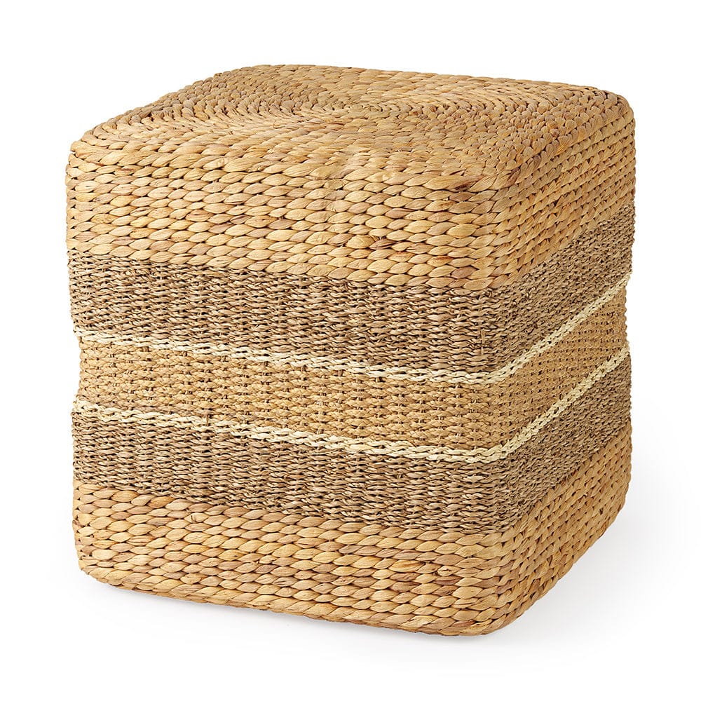 Mercana - Maya 17.7L x 17.7W x 17.7H Light Brown W/Medium Brown Stripes Seagrass Square Pouf - 69576 view 1
