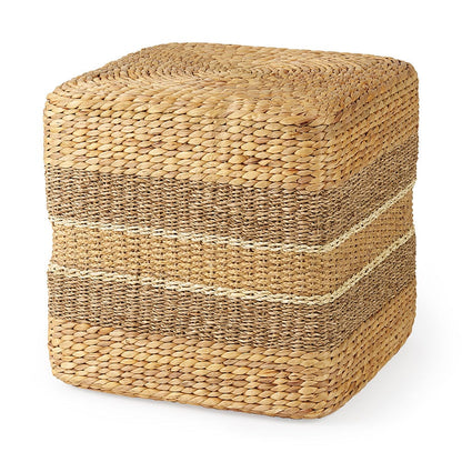 Mercana - Maya 17.7L x 17.7W x 17.7H Light Brown W/Medium Brown Stripes Seagrass Square Pouf - 69576 view 1