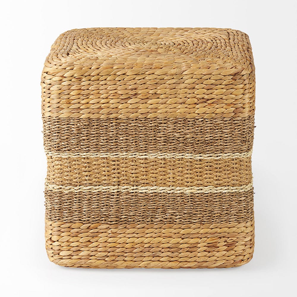 Mercana - Maya 17.7L x 17.7W x 17.7H Light Brown W/Medium Brown Stripes Seagrass Square Pouf - 69576 view 2