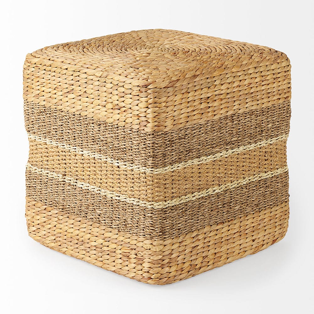 Mercana - Maya 17.7L x 17.7W x 17.7H Light Brown W/Medium Brown Stripes Seagrass Square Pouf - 69576 view 3