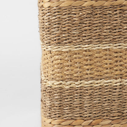 Mercana - Maya 17.7L x 17.7W x 17.7H Light Brown W/Medium Brown Stripes Seagrass Square Pouf - 69576 view 7