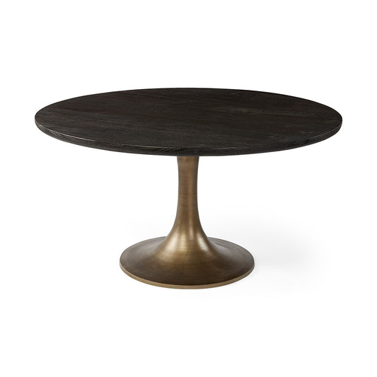 Mercana - McLeod II 54 L x 54 W x 28.75 H Round Brown Solid Wood Top Gold Metal Base Dining Table - 67502-AB view 1