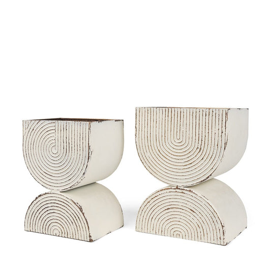 Mercana - Medina Off White w/ Gold Antiquing Tall Metal Planters (Set of 2) - 70551 view 1