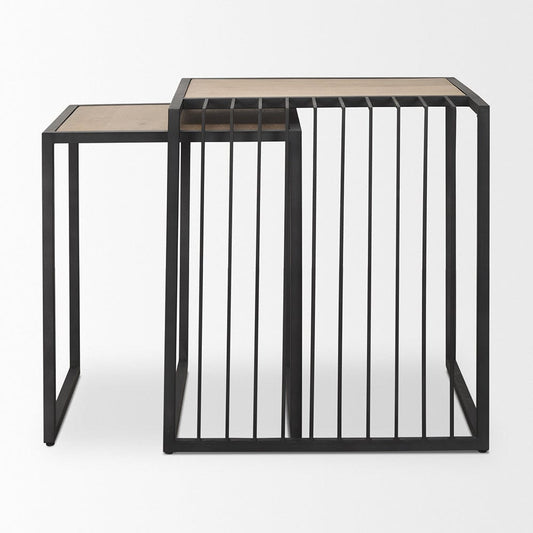 Mercana - Miles Black Metal w/ Light Wood Nesting End/Side Table - 70196 view 2