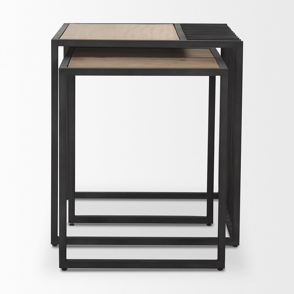 Mercana - Miles Black Metal w/ Light Wood Nesting End/Side Table - 70196 view 3