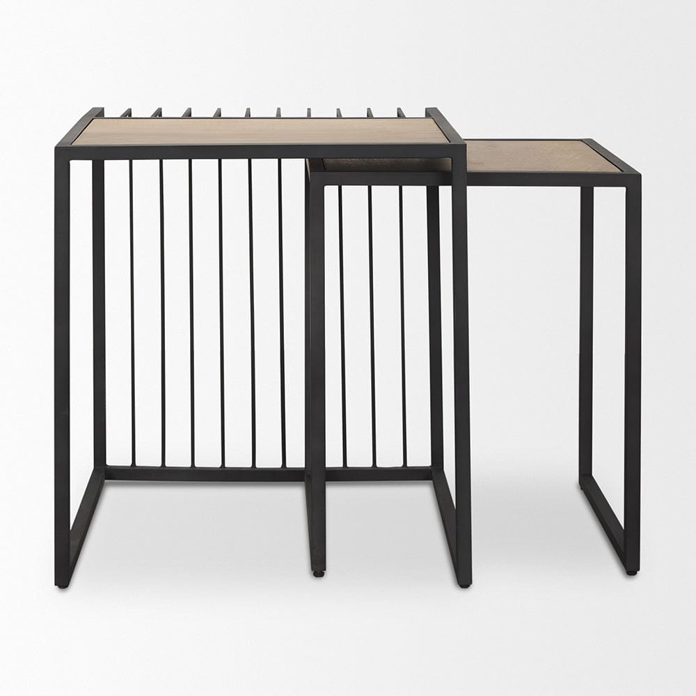Mercana - Miles Black Metal w/ Light Wood Nesting End/Side Table - 70196 view 4