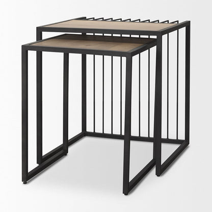 Mercana - Miles Black Metal w/ Light Wood Nesting End/Side Table - 70196 view 7