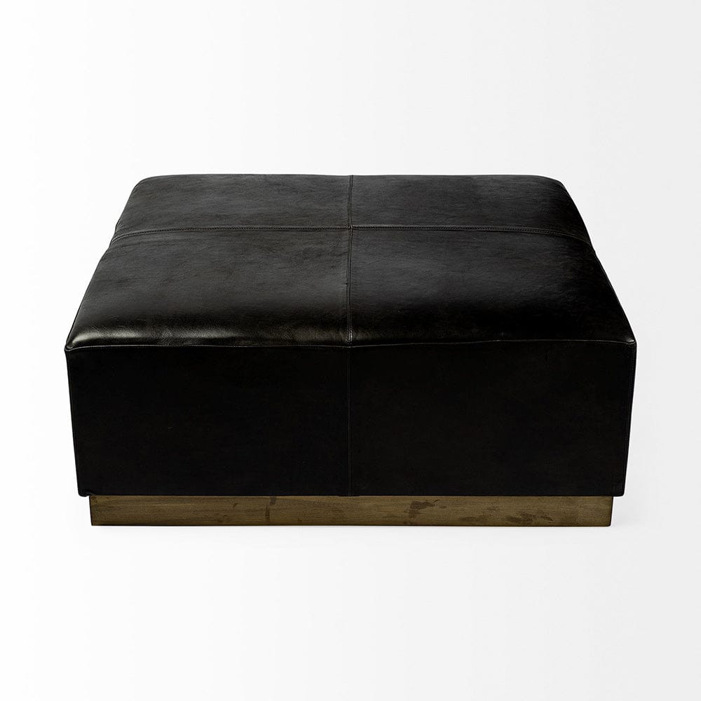 Mercana - Minara 36" Square Black Leather Wrapped w/Metal Base Ottoman - 69059 view 3