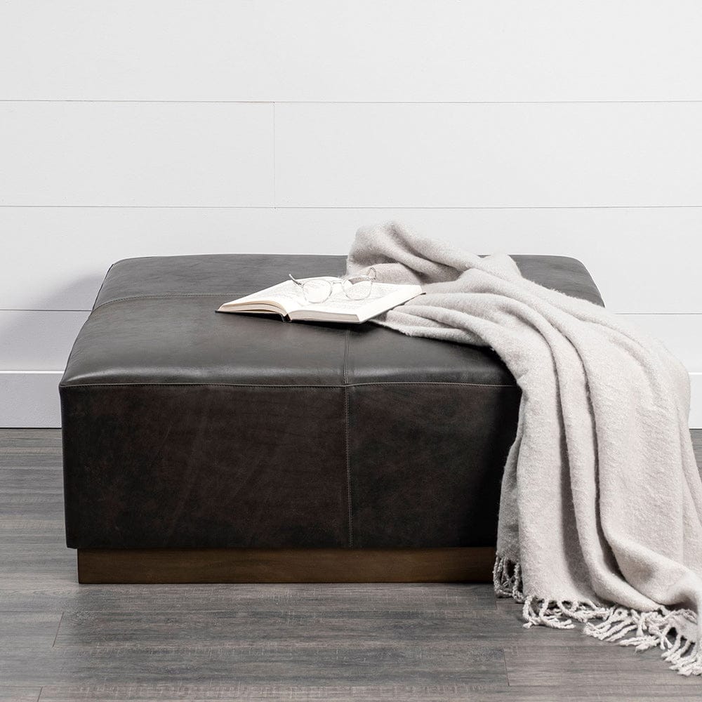 Mercana - Minara 36" Square Black Leather Wrapped w/Metal Base Ottoman - 69059 view 6