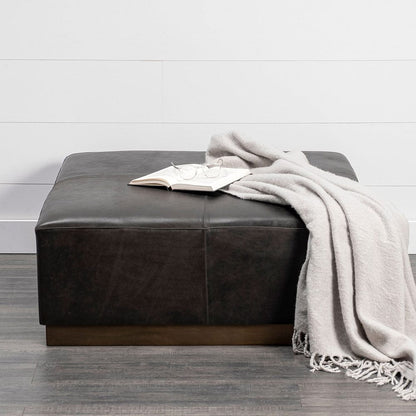 Mercana - Minara 36" Square Black Leather Wrapped w/Metal Base Ottoman - 69059 view 6
