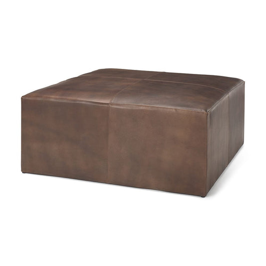 Mercana - Minara 36" Square Brown Leather Wrapped w/Wood Base Ottoman - 69058 view 1