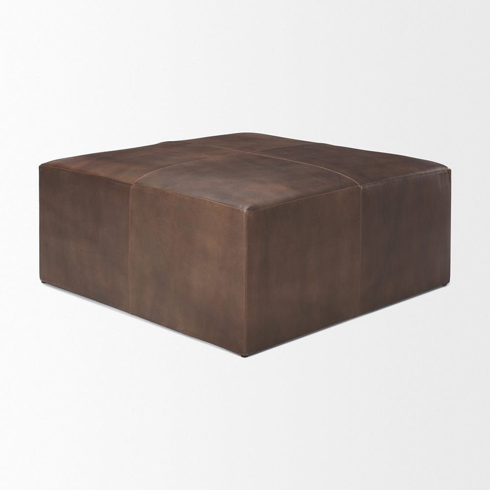 Mercana - Minara 36" Square Brown Leather Wrapped w/Wood Base Ottoman - 69058 view 3