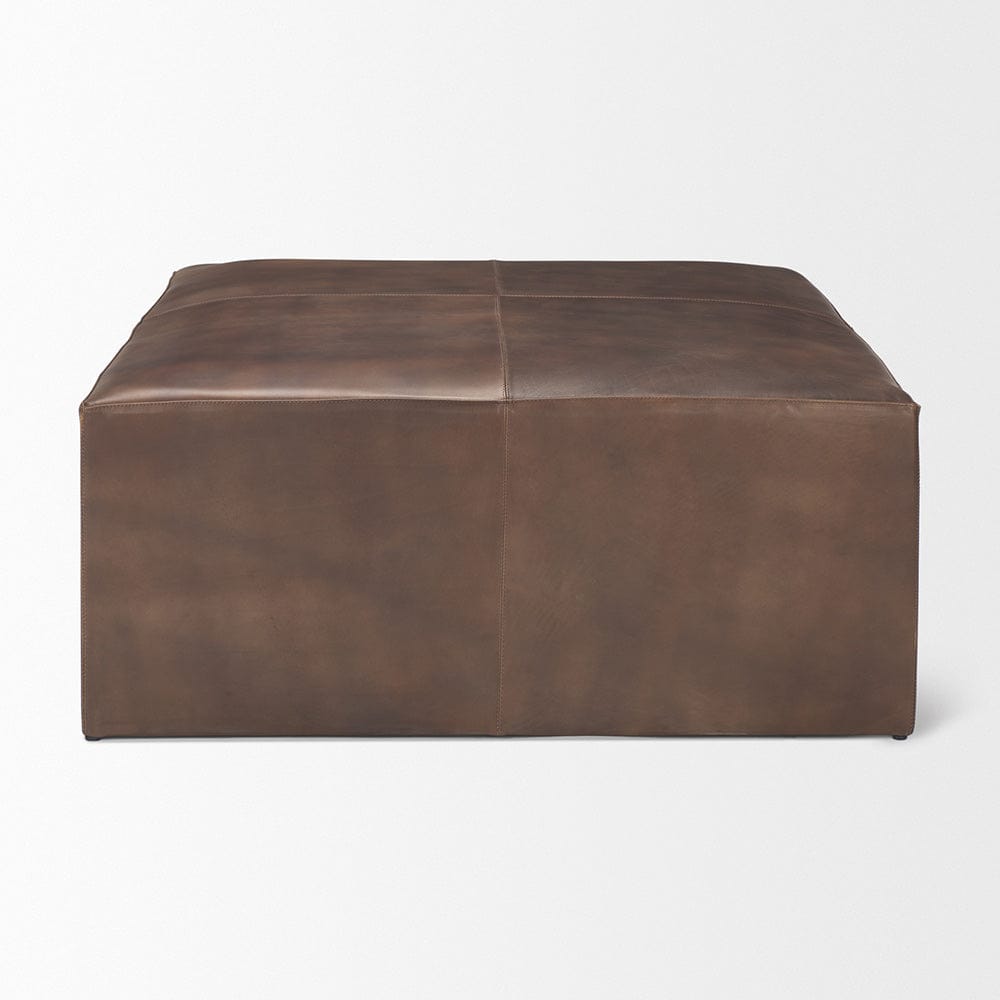 Mercana - Minara 36" Square Brown Leather Wrapped w/Wood Base Ottoman - 69058 view 4