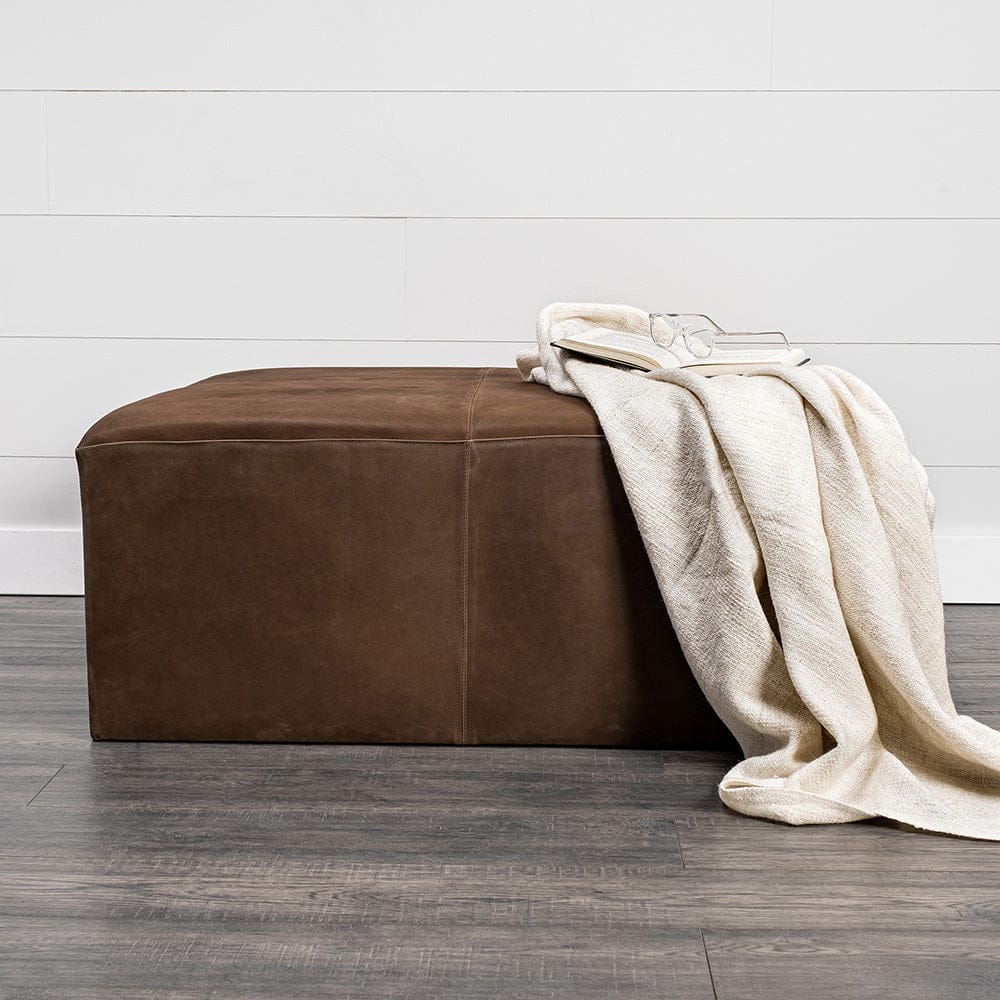Mercana - Minara 36" Square Brown Leather Wrapped w/Wood Base Ottoman - 69058 view 8