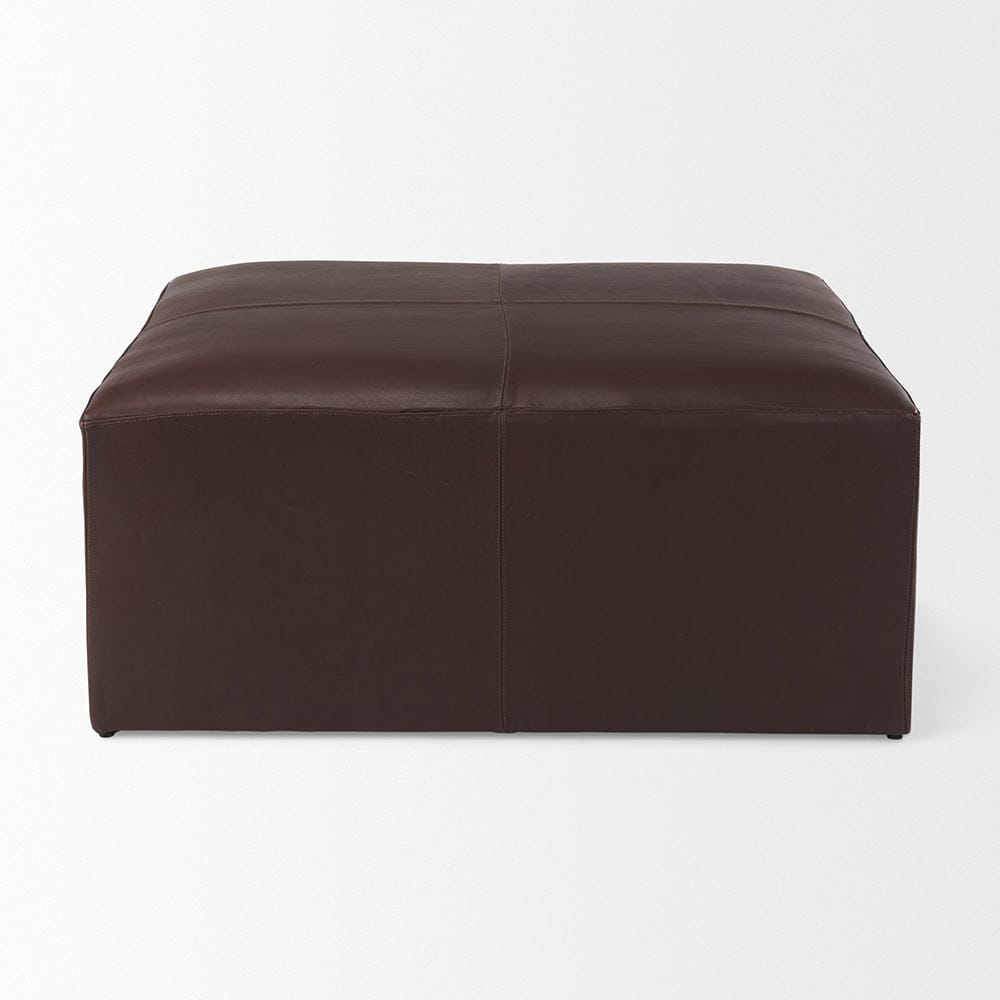 Mercana - Minara 36L x 36W x 16H Square Dark Brown Leather Wrapped Ottoman - 70051_CLOSEOUT view 2
