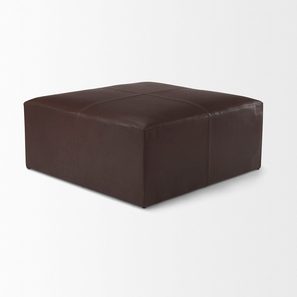 Mercana - Minara 36L x 36W x 16H Square Dark Brown Leather Wrapped Ottoman - 70051_CLOSEOUT view 3