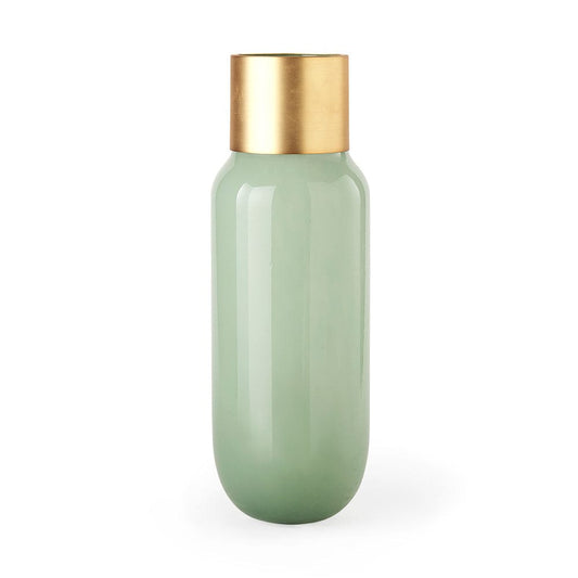 Mercana - Minty 5.7L x 5.7W x 16.8H Green Glass Vase W/Matte Gold Metal Neck Cuff - 69553 view 1