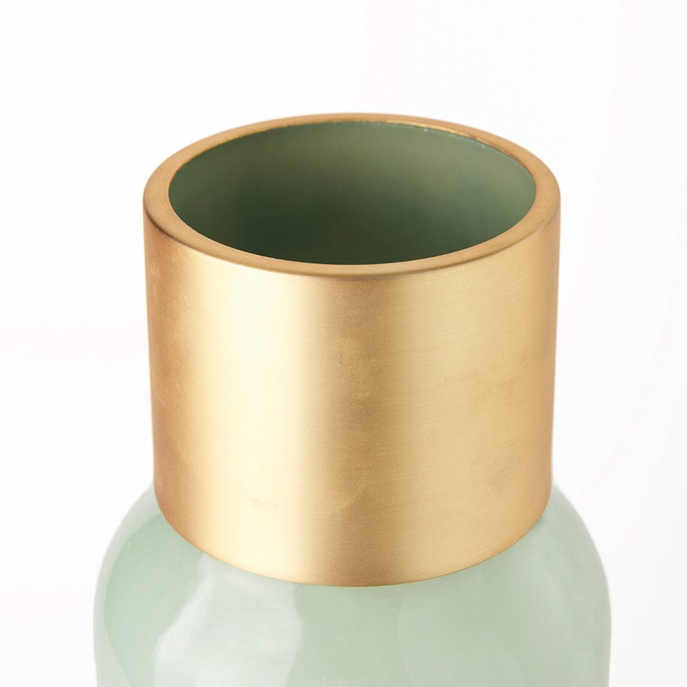 Mercana - Minty 5.7L x 5.7W x 16.8H Green Glass Vase W/Matte Gold Metal Neck Cuff - 69553 view 4