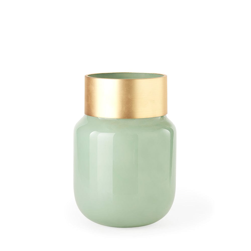 Mercana - Minty Medium 8.7L x 8.7W x 12.4H Green Glass Vase W/Matte Gold Metal Neck Cuff - 69552 view 1