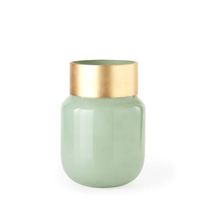 Mercana - Minty Medium 8.7L x 8.7W x 12.4H Green Glass Vase W/Matte Gold Metal Neck Cuff - 69552 view 1