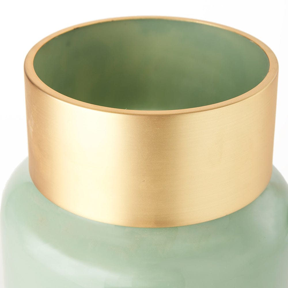 Mercana - Minty Medium 8.7L x 8.7W x 12.4H Green Glass Vase W/Matte Gold Metal Neck Cuff - 69552 view 4
