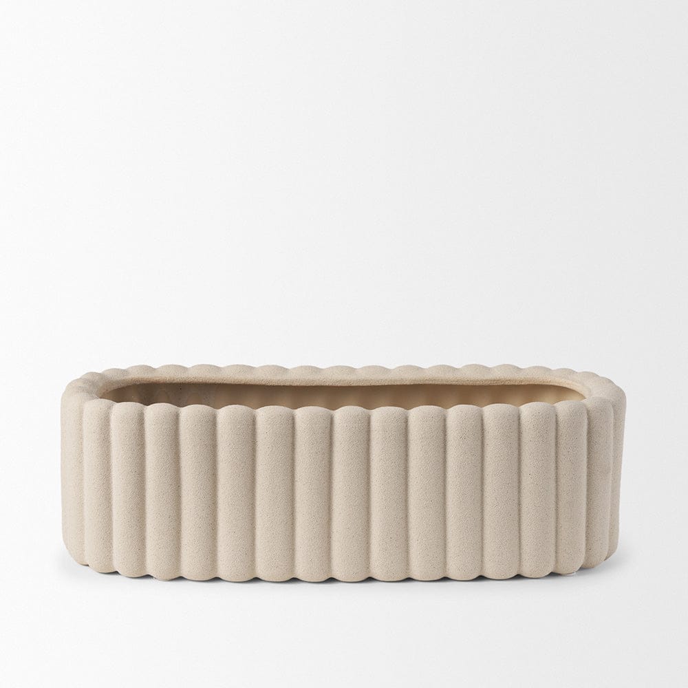 Mercana - Mira Wide Textured Blush Beige Fluted Ceramic Vase - 70965 view 2