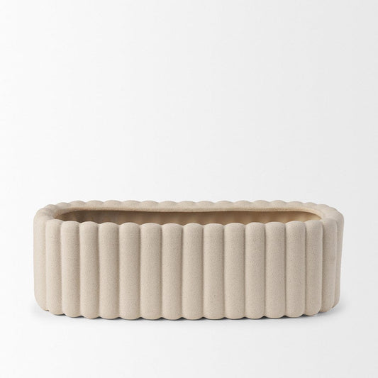 Mercana - Mira Wide Textured Blush Beige Fluted Ceramic Vase - 70965 view 2