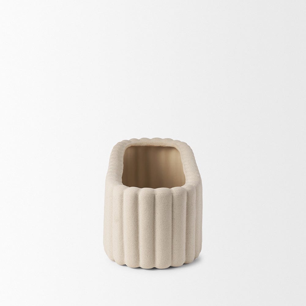 Mercana - Mira Wide Textured Blush Beige Fluted Ceramic Vase - 70965 view 3