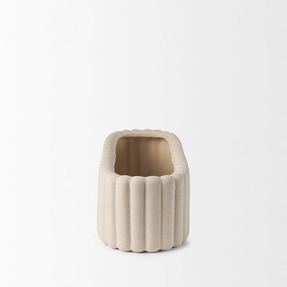 Mercana - Mira Wide Textured Blush Beige Fluted Ceramic Vase - 70965 view 3
