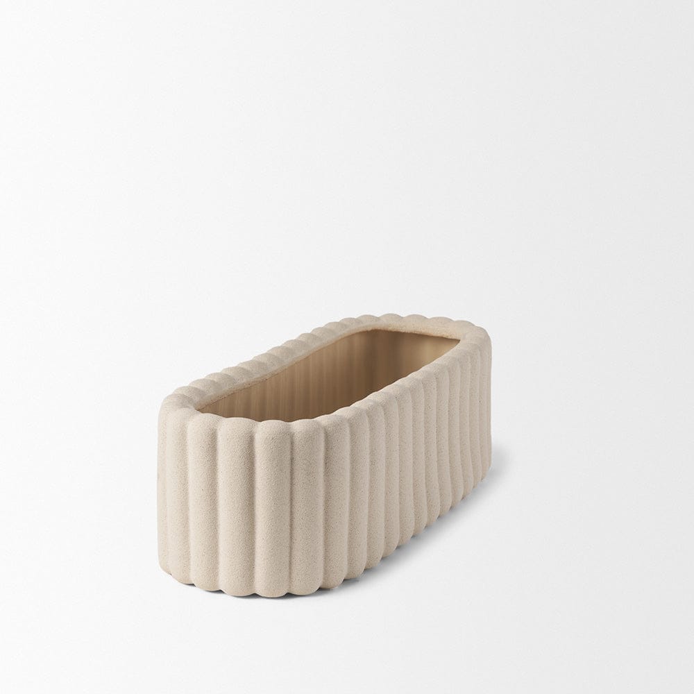 Mercana - Mira Wide Textured Blush Beige Fluted Ceramic Vase - 70965 view 4