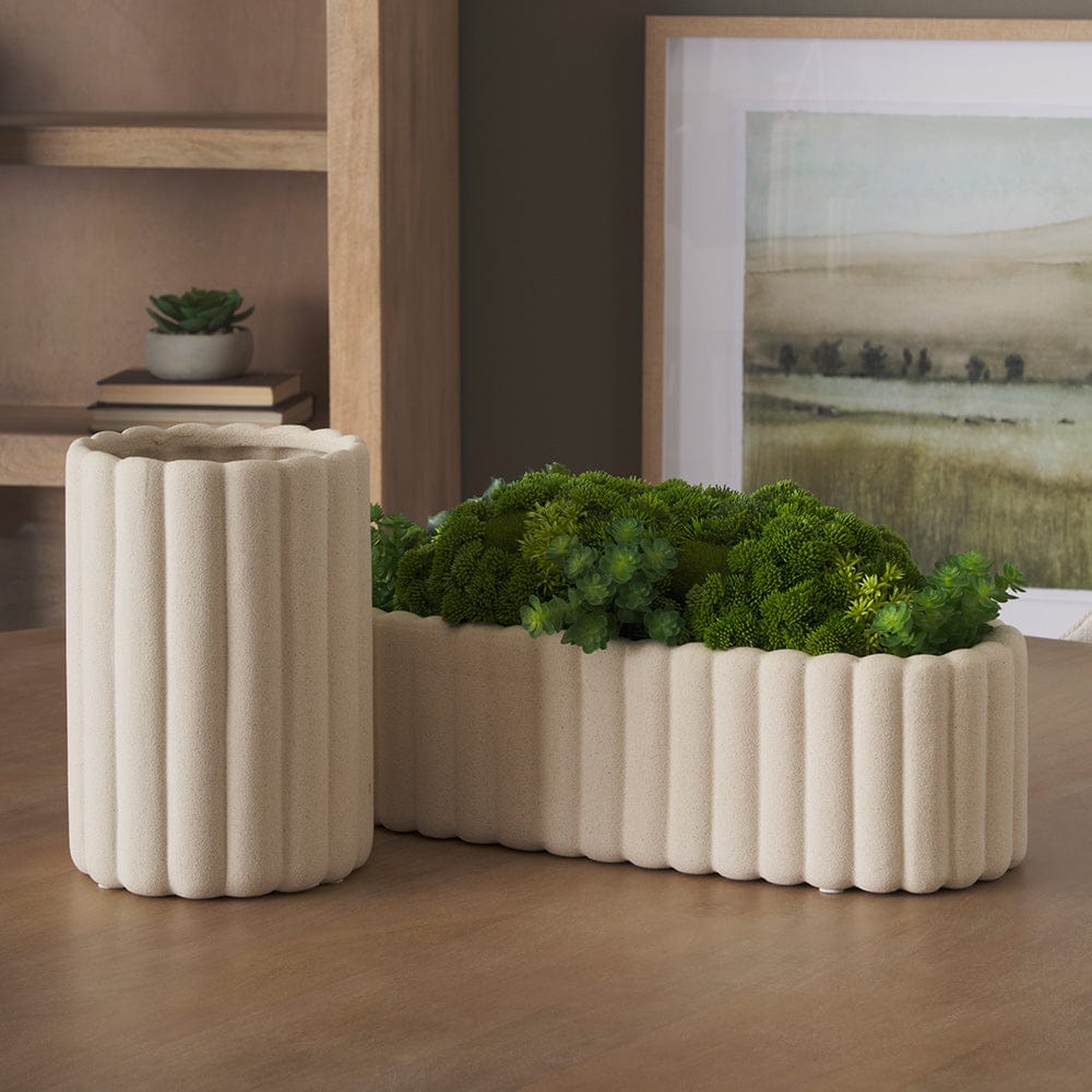 Mercana - Mira Wide Textured Blush Beige Fluted Ceramic Vase - 70965 view 8