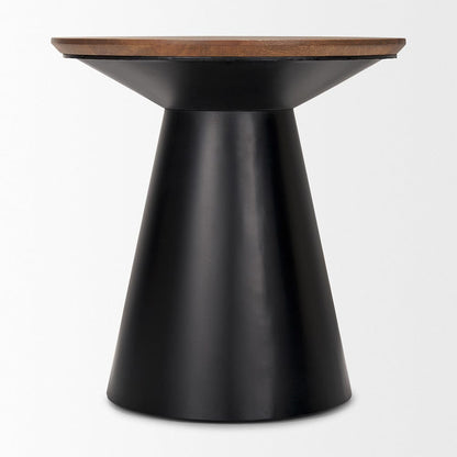 Mercana - Mitchell 22.0L x 22.0W x 23.0H Black Metal Pedetal Base with Brown Wood Top Side Table - 69908 view 2