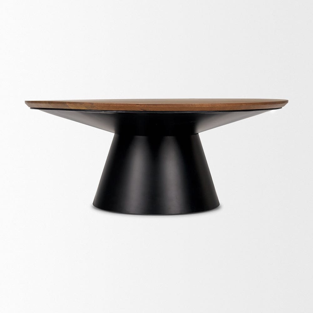 Mercana - Mitchell 40.0L x 40.0W x 16.0H Black Metal Pedestal Base with Brown Wood Top Coffee Table - 69907-AB view 2