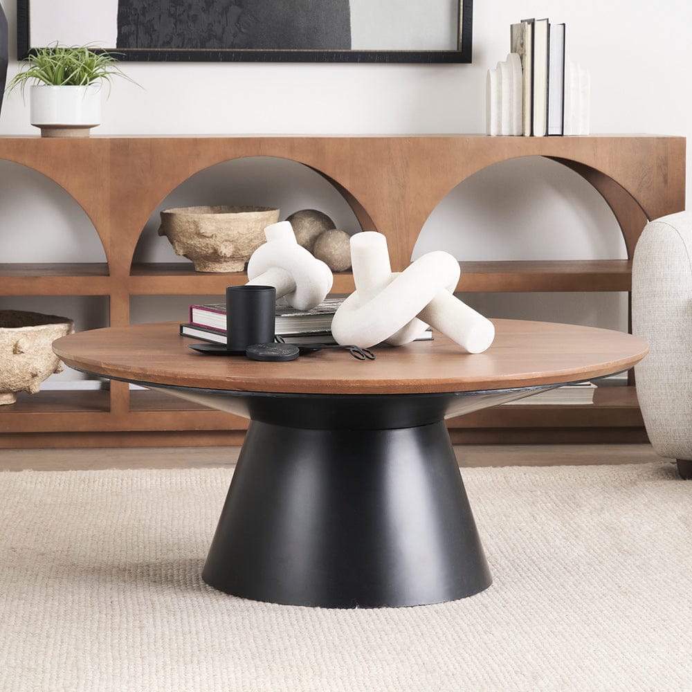 Mercana - Mitchell 40.0L x 40.0W x 16.0H Black Metal Pedestal Base with Brown Wood Top Coffee Table - 69907-AB view 8