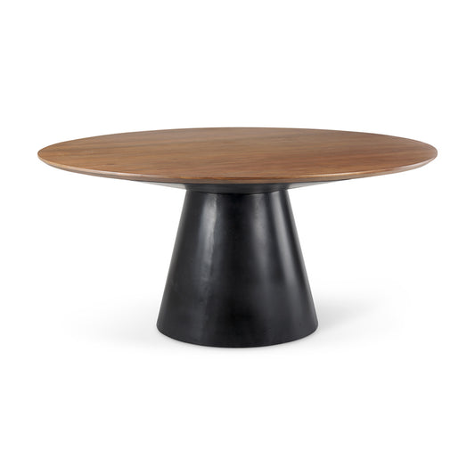 Mercana - Mitchell Black Metal Pedestal Base with Brown Wood Top Dining Table 63.0L x 63.0W x 30.0H - 69893-AB_CLOSEOUT view 1