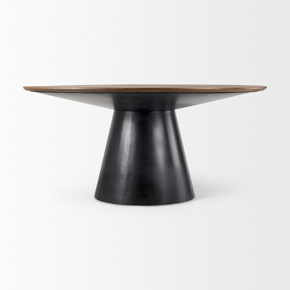 Mercana - Mitchell Black Metal Pedestal Base with Brown Wood Top Dining Table 63.0L x 63.0W x 30.0H - 69893-AB_CLOSEOUT view 2