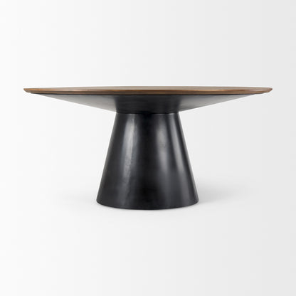 Mercana - Mitchell Black Metal Pedestal Base with Brown Wood Top Dining Table 63.0L x 63.0W x 30.0H - 69893-AB_CLOSEOUT view 2
