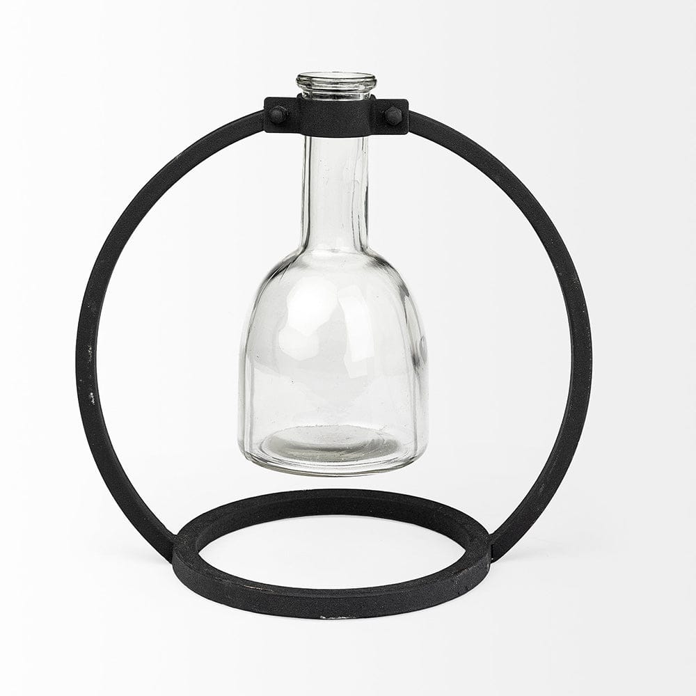 Mercana - Monica I Short Black Metal Glass Bottle Vase - 67909 view 4