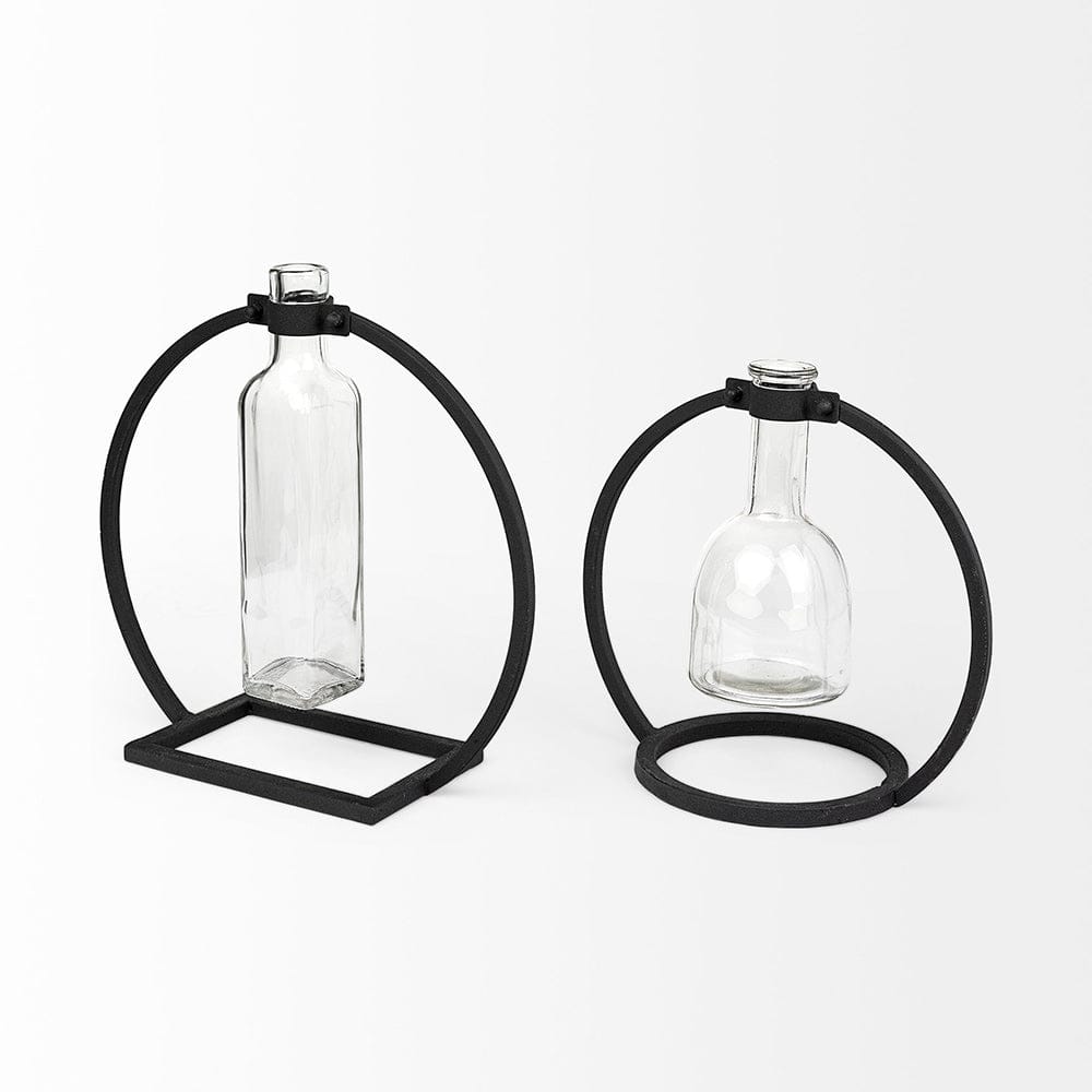 Mercana - Monica I Short Black Metal Glass Bottle Vase - 67909 view 6