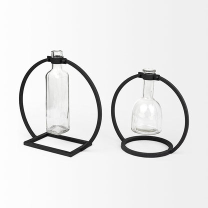 Mercana - Monica I Short Black Metal Glass Bottle Vase - 67909 view 6