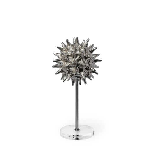 Mercana - Morning Star I Small 7L x 7W Silver Spiky Metal Orb On A Pedestal - 68070 view 1