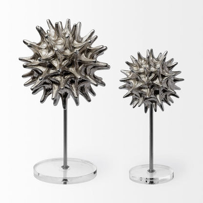 Mercana - Morning Star I Small 7L x 7W Silver Spiky Metal Orb On A Pedestal - 68070 view 2