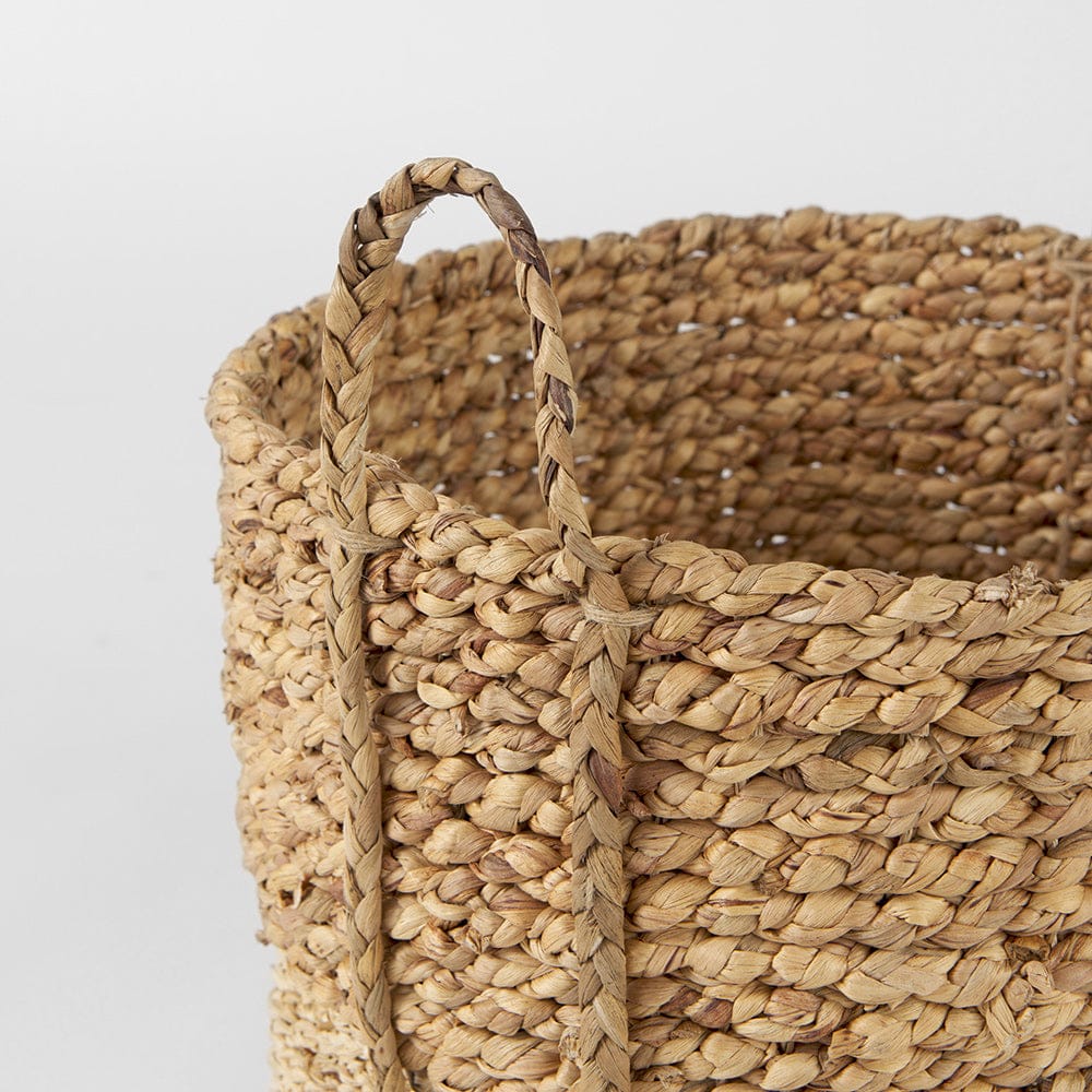 Mercana - Morocco 15.7L x 15.7 Brown Two Tone Water Hyacinth and Cornhusk Round Basket W/ Handles (Set of 3) - 69584 view 4