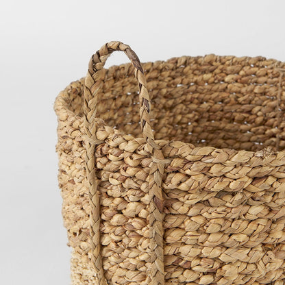 Mercana - Morocco 15.7L x 15.7 Brown Two Tone Water Hyacinth and Cornhusk Round Basket W/ Handles (Set of 3) - 69584 view 4