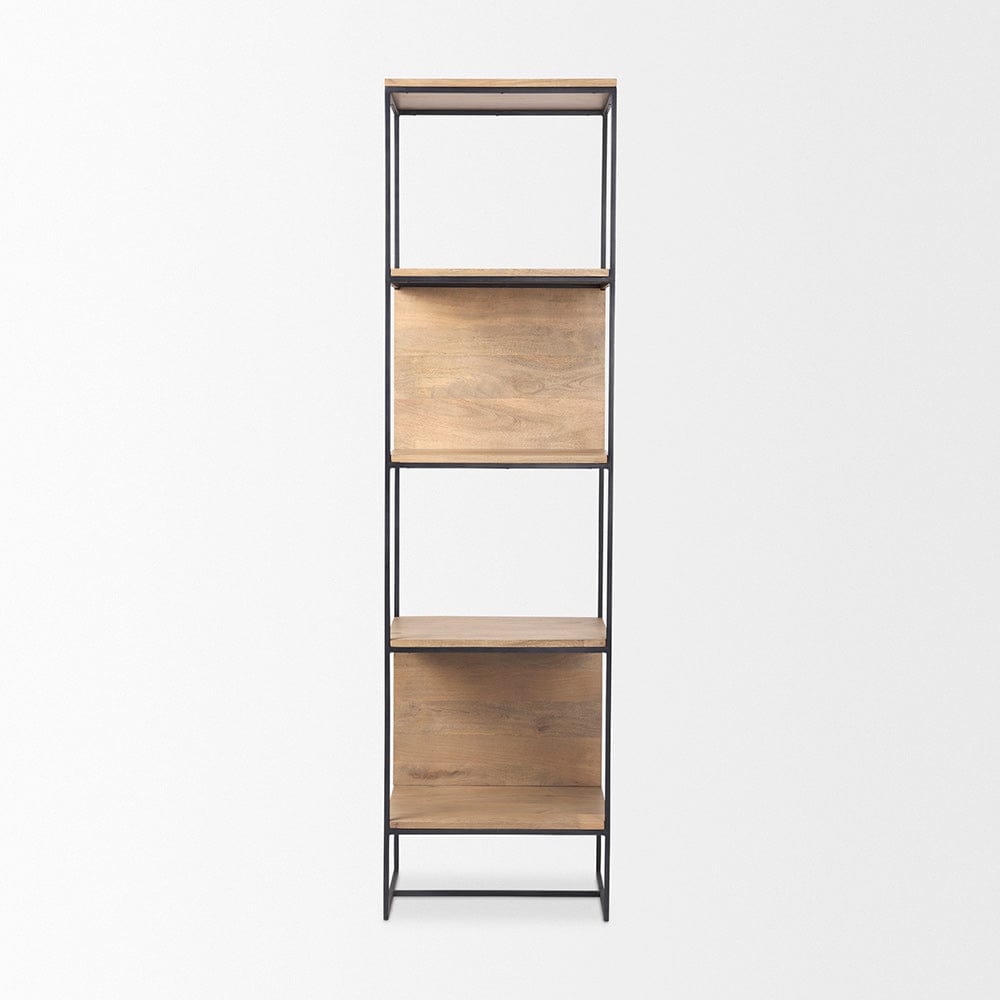 Mercana - Morris 19.75 L x 15.0W x 72.5H Beige Wood W/Black Metal Frame 4-Tier Shelving Unit - 69717 view 2