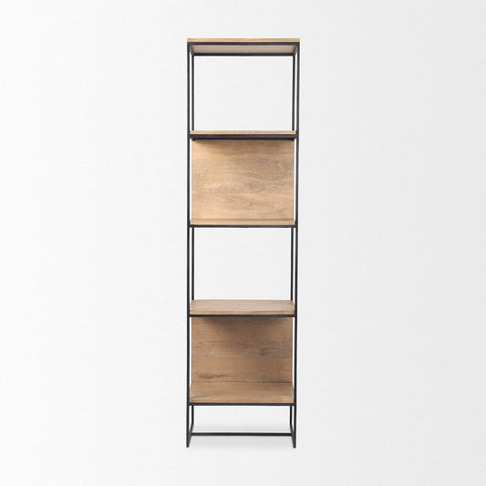 Mercana - Morris 19.75 L x 15.0W x 72.5H Beige Wood W/Black Metal Frame 4-Tier Shelving Unit - 69717 view 2